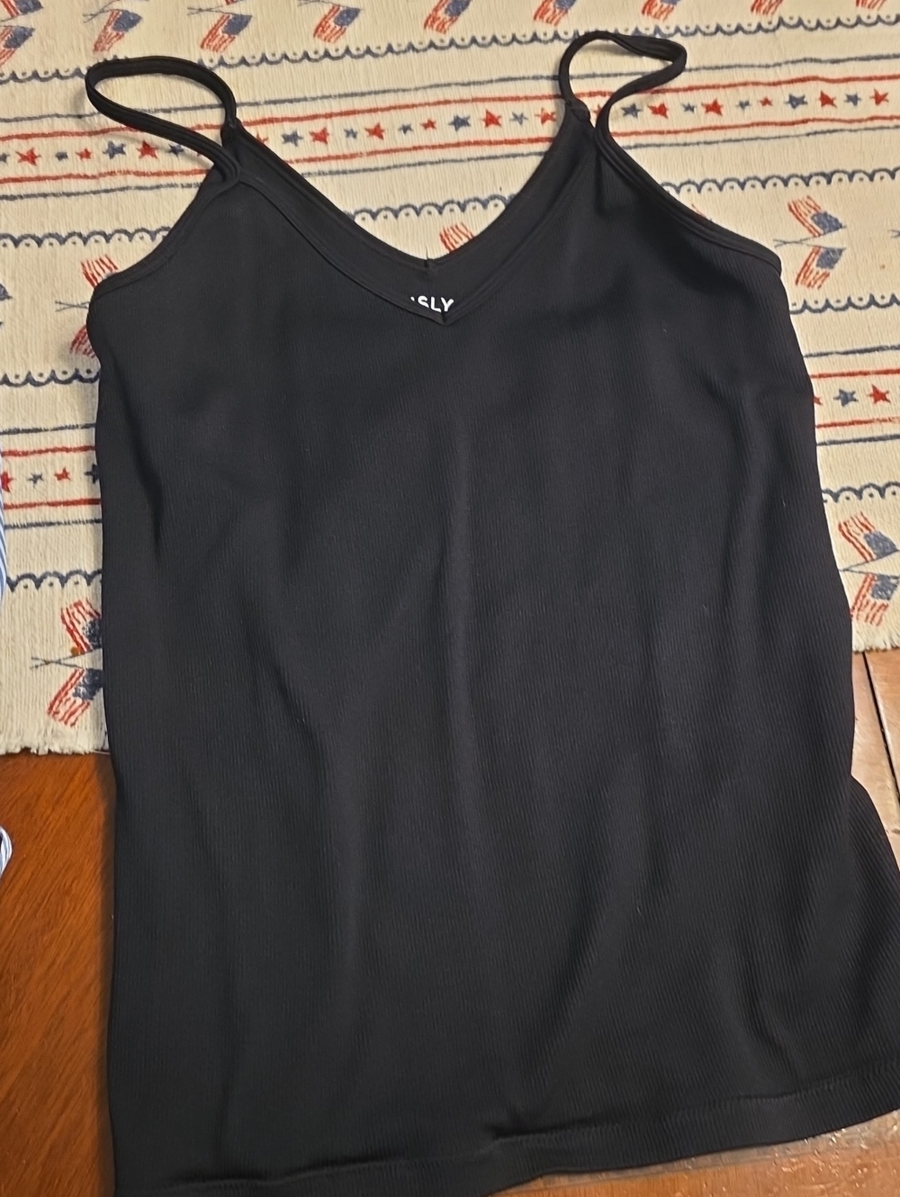 Black Ribbed V-Neck Spaghetti Strap Tank Top